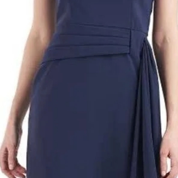 Kay Unger Dress Raven Draped Sheath Midnight Blue - Picture 5 of 7